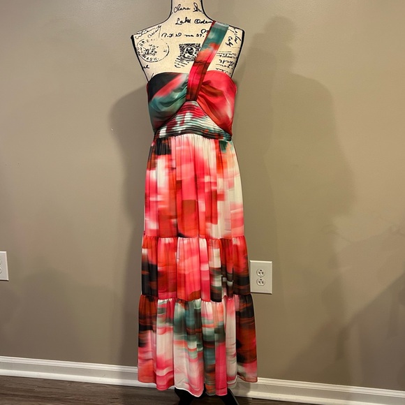 Belle Badgley Mischka One Shoulder Strap Midi Dress - Picture 4 of 14